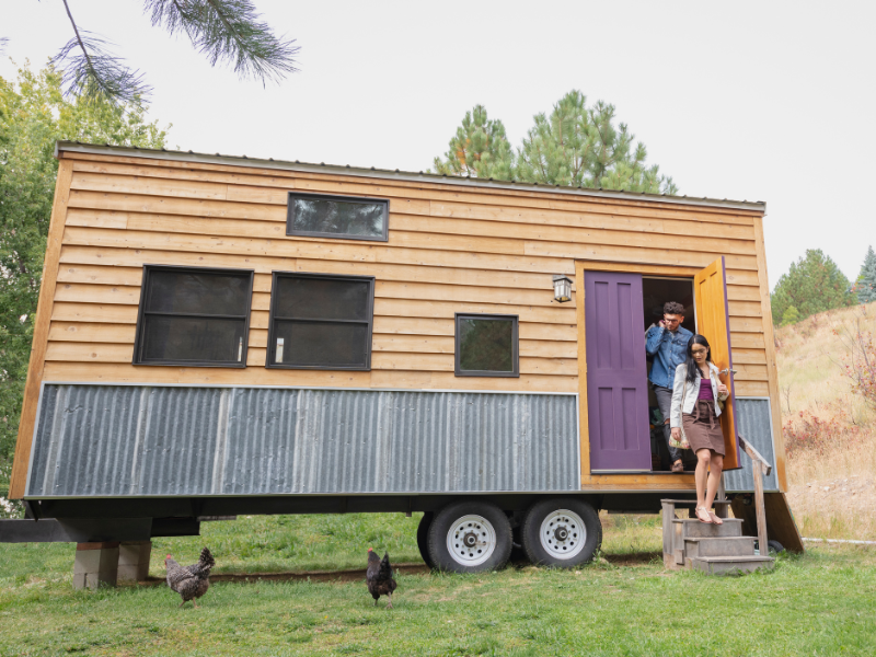 Exterior view of a tiny house on wheels